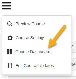 Elements of Success Menu with arrow pointing to "Course Dashboard"