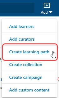 LinkedIn Learning menu with "Create Learning Path" selected