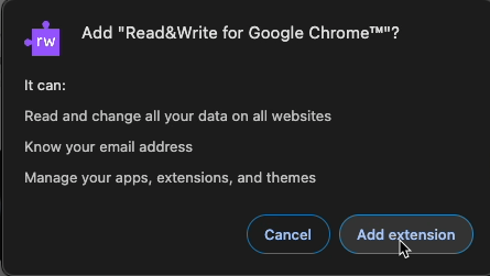 chrome extension pop-up for confirmation of adding extension