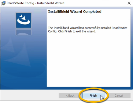 InstallShield Wizard Complete pop-up with finish circled