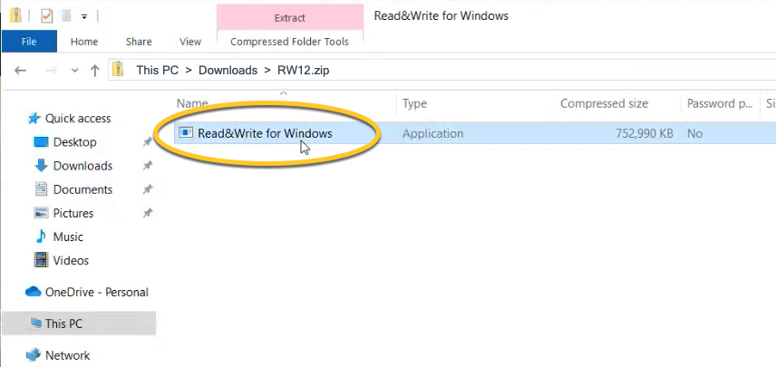 Screenshot of Read&Write for Windows application in the zipped file.