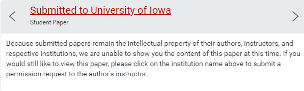 Turnitin image of a student paper submitted to the University of Iowa 