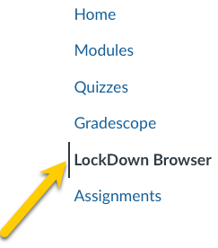 arrow pointing to LockDown Browser in navigation menu