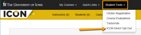 Screen shot of ICON Direct Opt Out option in ICON Dashboard in the Student Tools menu