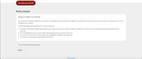 A screenshot of student choice policy details